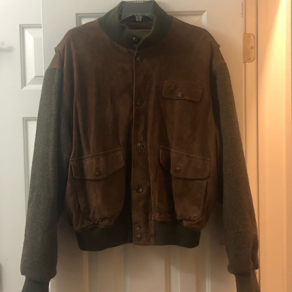 Suede and wool polo jacket.